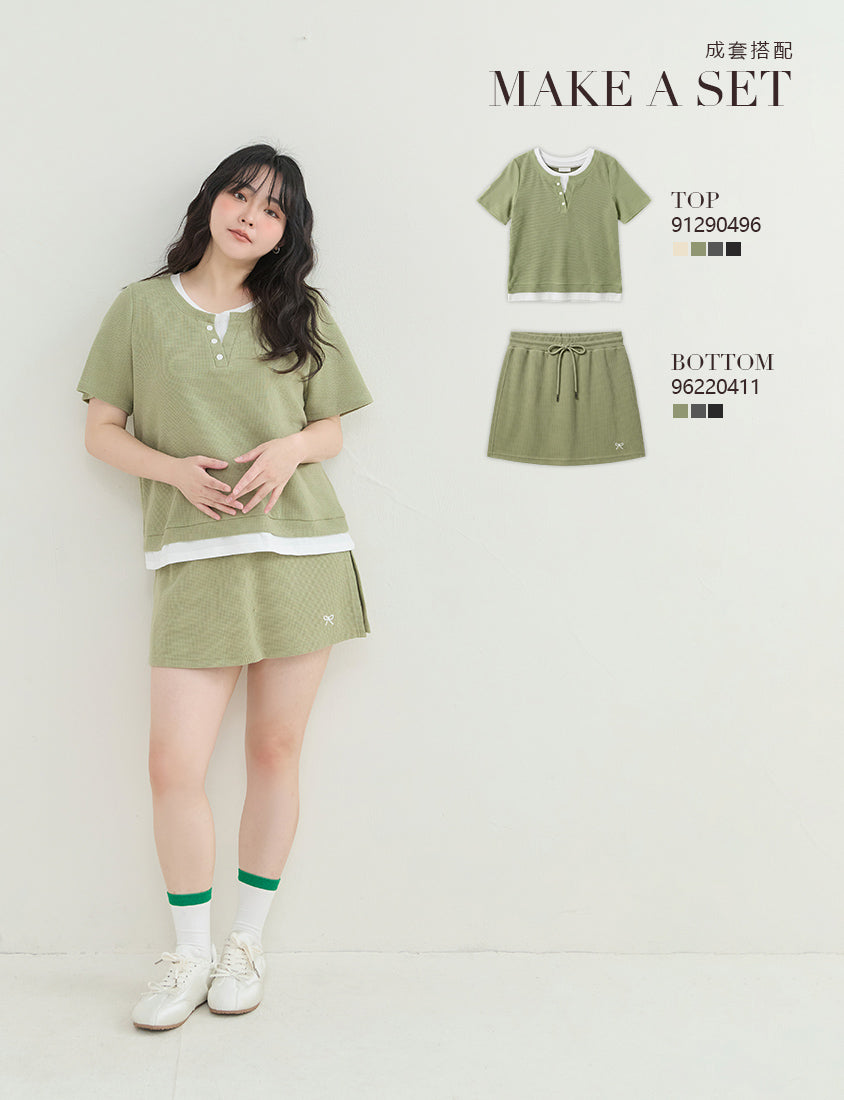 Waffle Knit Faux Two-Piece Plus Size Top