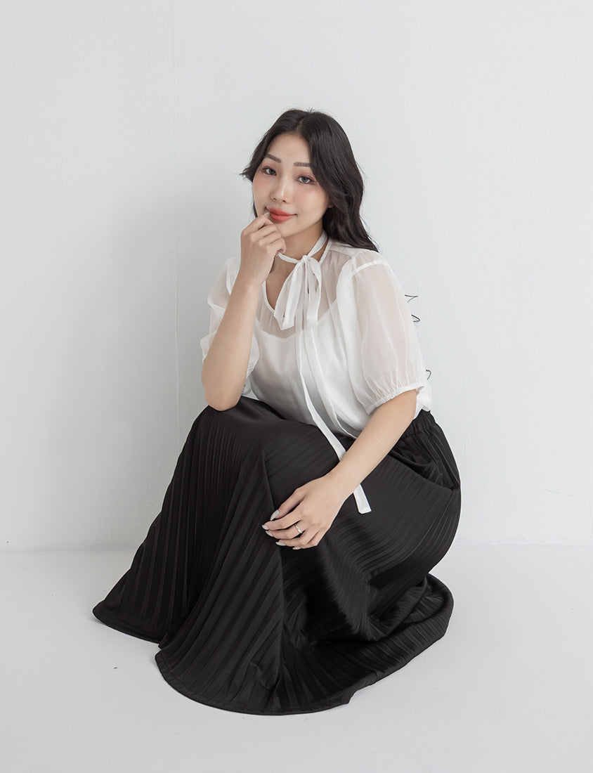 Elegant Flowy Elastic Waist Pleated Plus Size Maxi Skirt