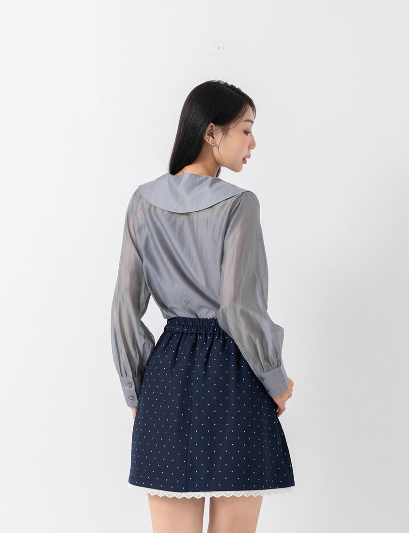 MISS. Ethereal Sheer Collared Plus Size Shirt (with Inner Cami)