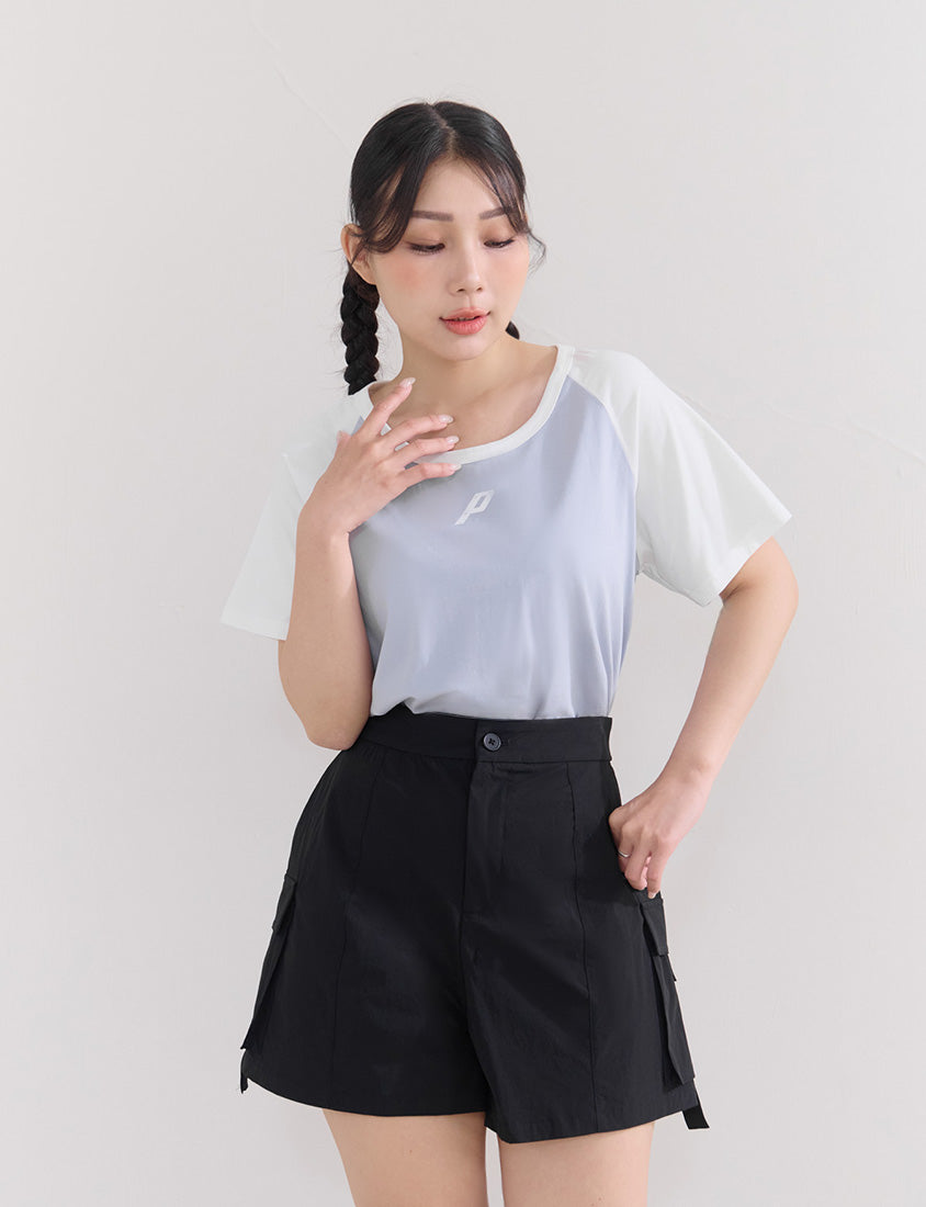 Casual Raglan Contrast Sleeve Plus Size Tee