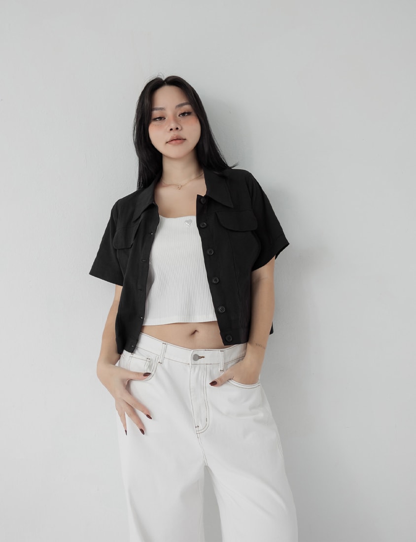 Spring Cotton Linen Stitch Plus Size Short Sleeve Shirt