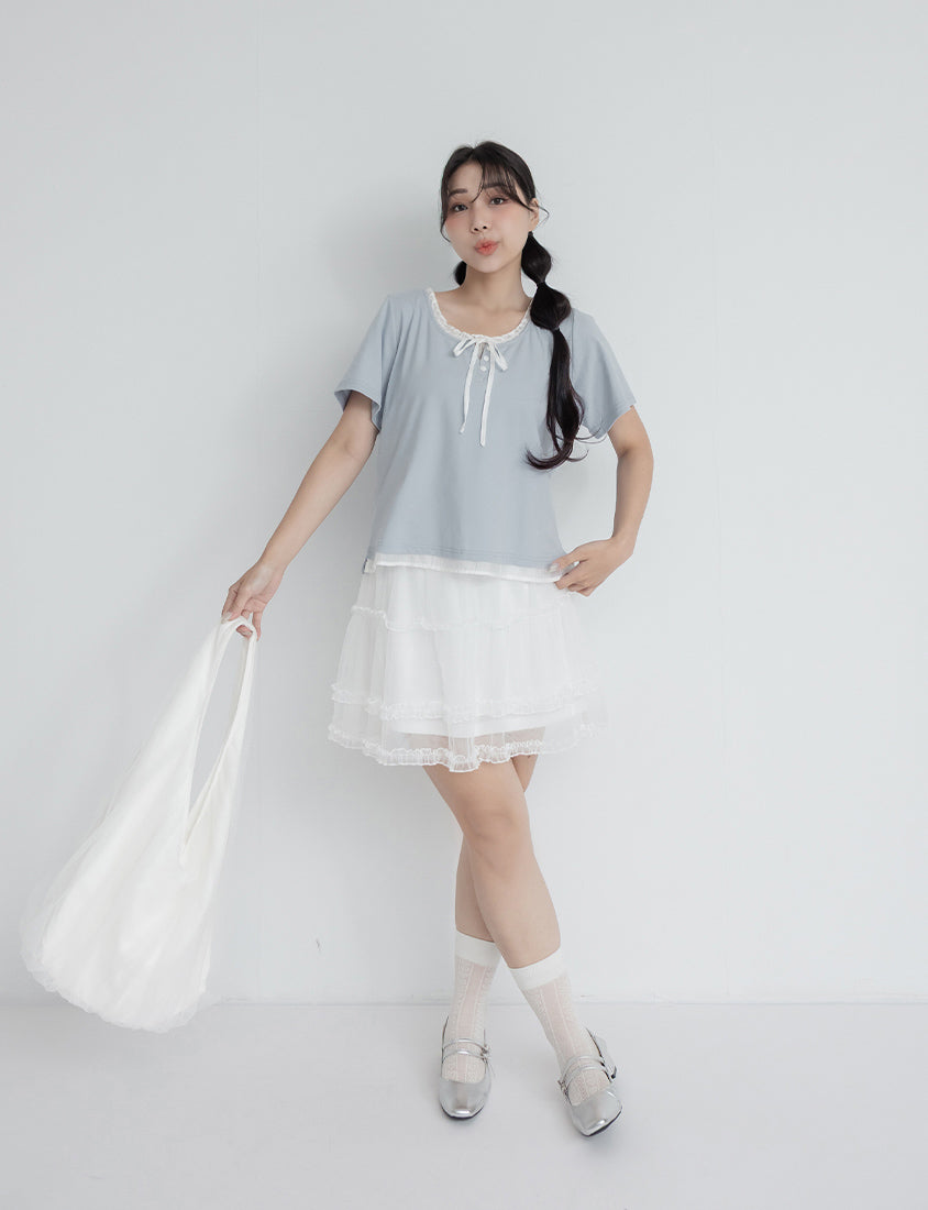 Korean Style Layered Faux Two-Piece Plus Size Top