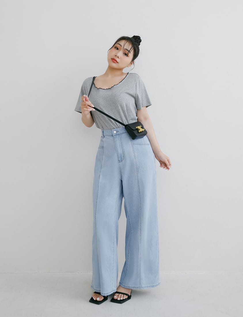 Two-Piece Japanese-Style Color-Block Plus Size Top Set