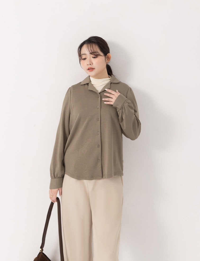 MISS. Korean Style Cloud Cotton Long Sleeve Plus Size Cuban Collar Shirt