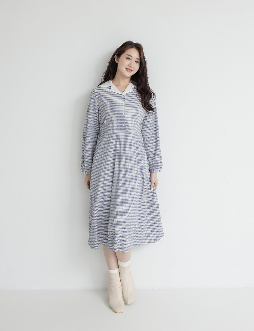 Contrast Cuban Collar Vintage Plaid Plus Size Maxi Dress