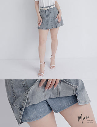 MUA! Sexy Stitching A-Line Plus Size Denim Skirt (with Shorts)