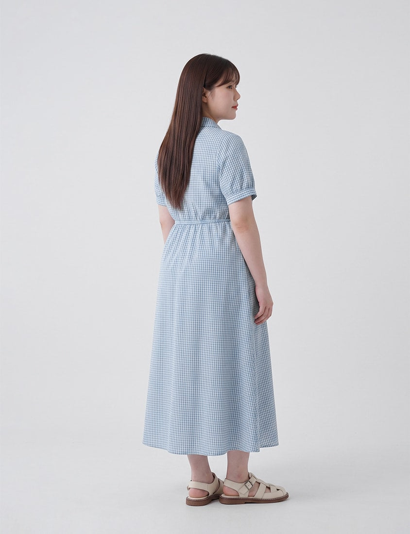 Collared Button-Up Gingham Plus Size Maxi Dress