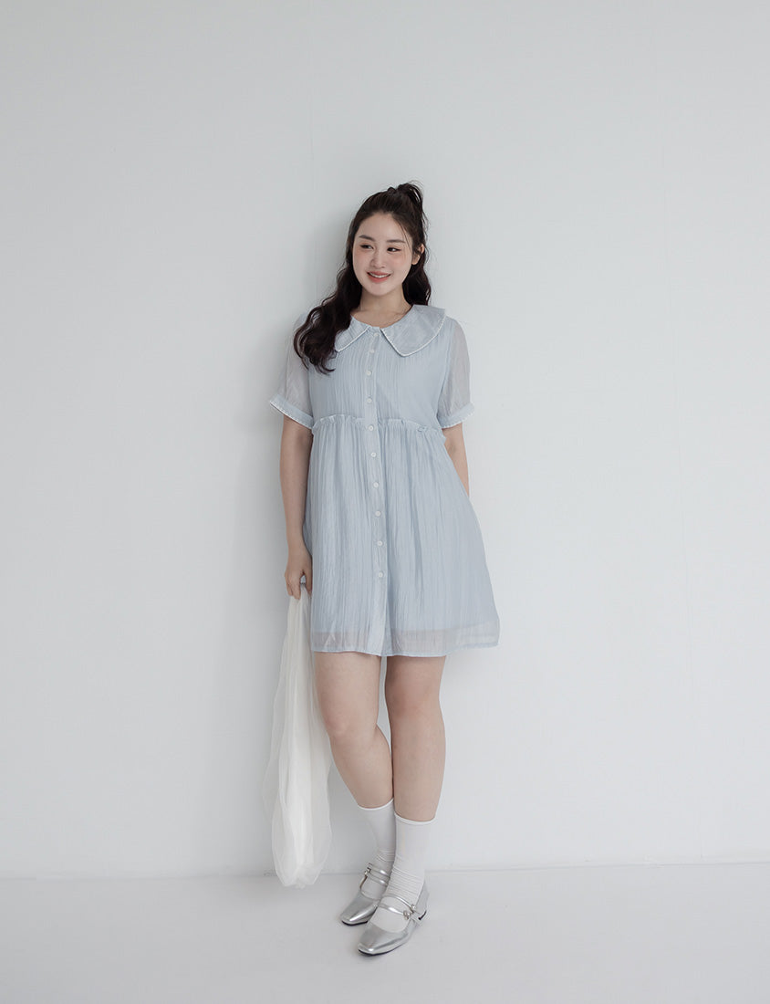 Crinkle Contrast Button-Up Plus Size Mini Dress