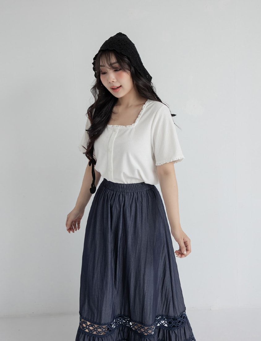 Lace Square Neck Waffle Plus Size Knit Top