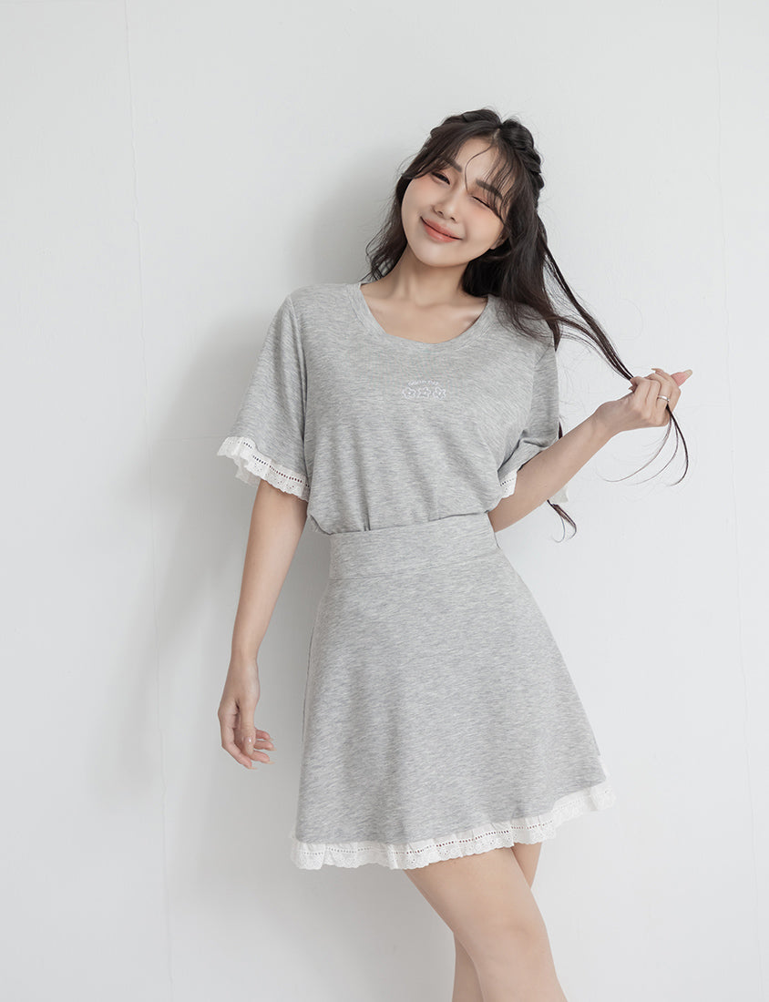 Lace Trim Floral Cloud Cotton Plus Size Tee