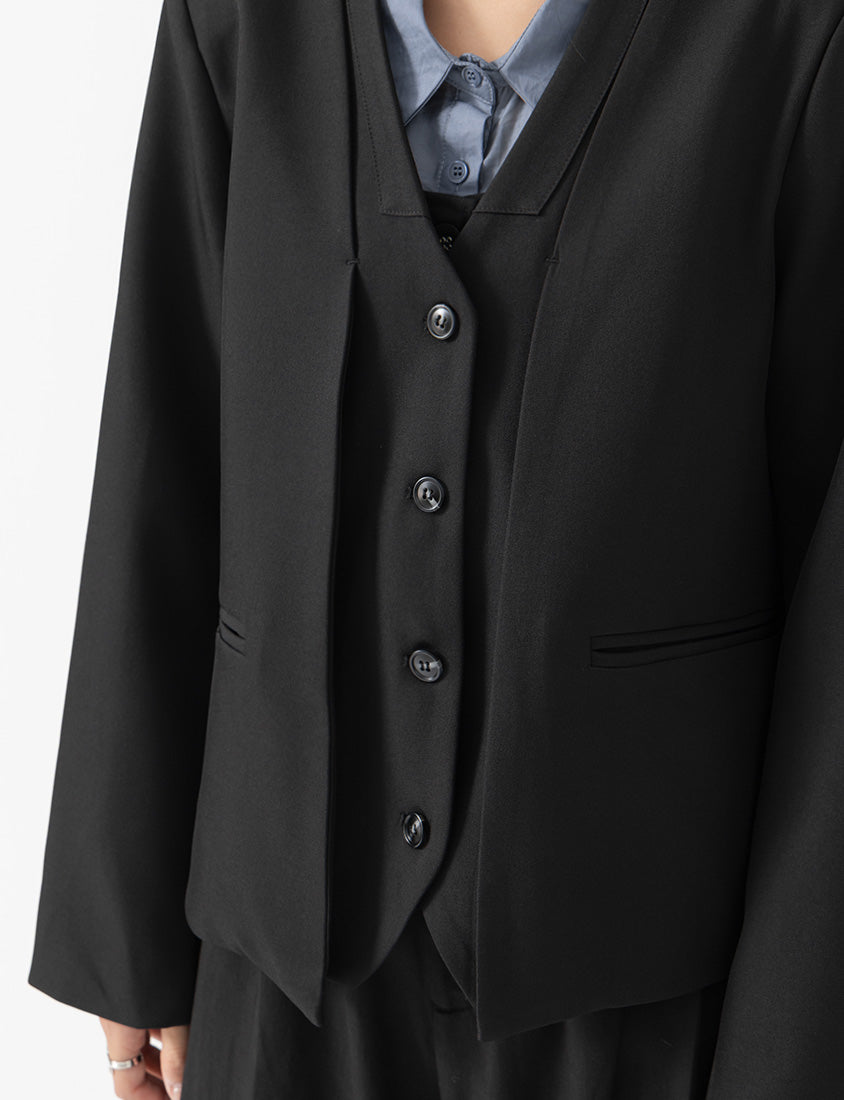 MISS. Chic Faux Two-Piece Collarless Suit Plus Size Jacket