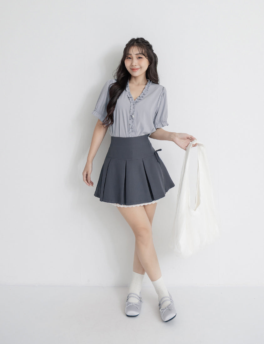 Sweet Bow Lace Pleated Plus Size Mini Skirt