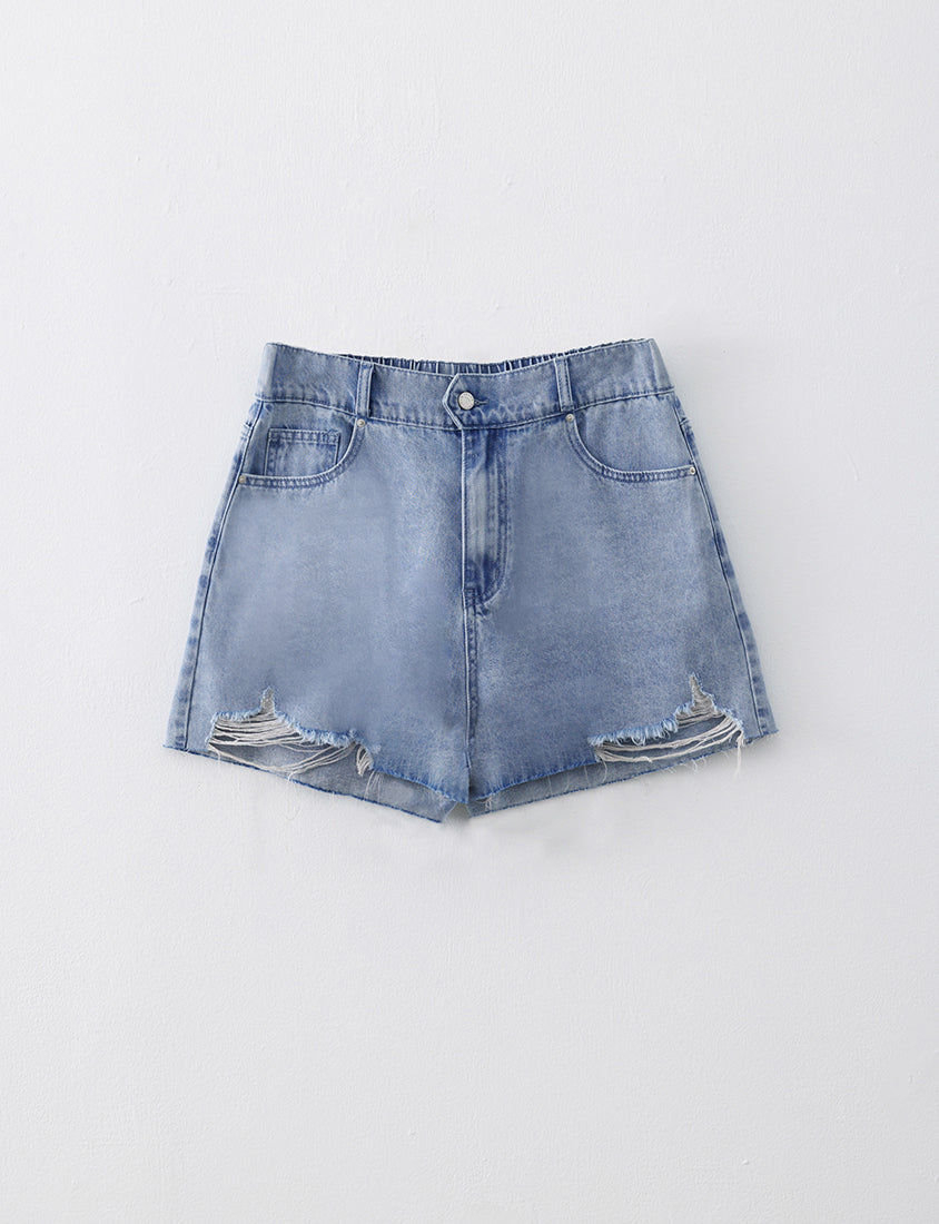 Wide Waistband Distressed Plus Size Denim Shorts