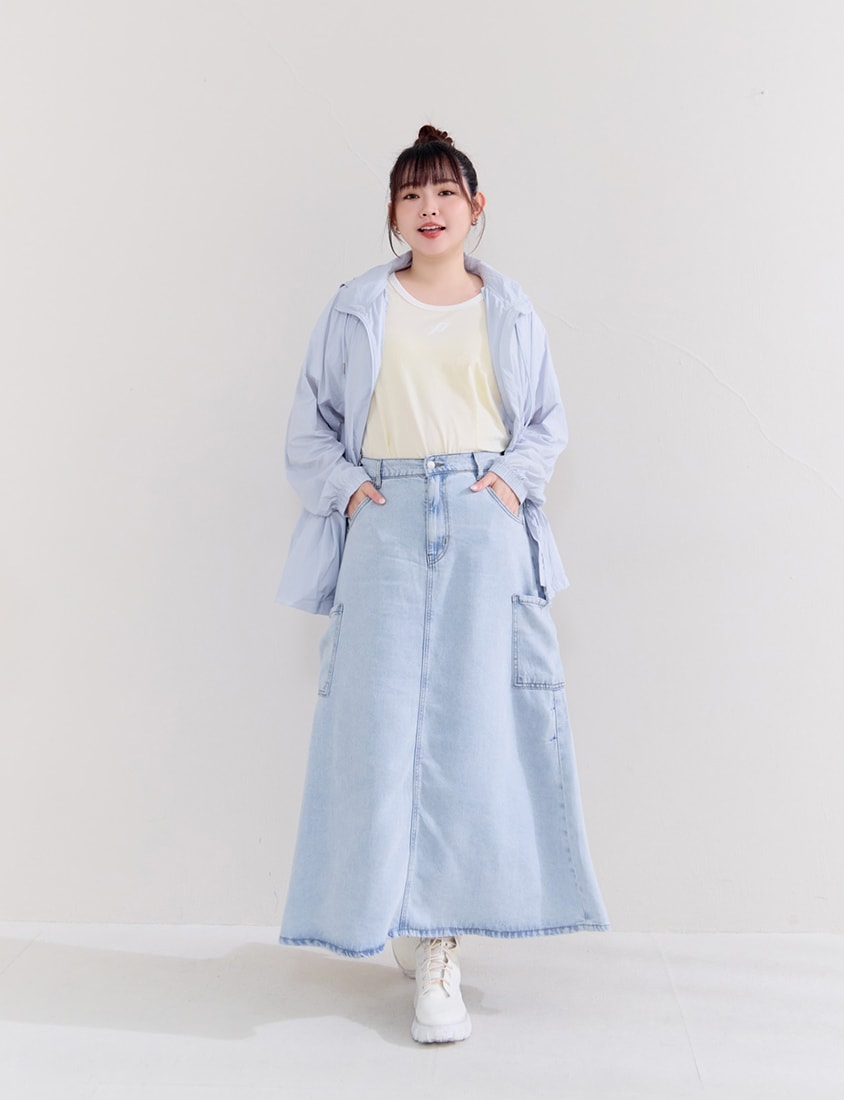 Cooling Lyocell Silky Denim Utility Plus Size Maxi Skirt
