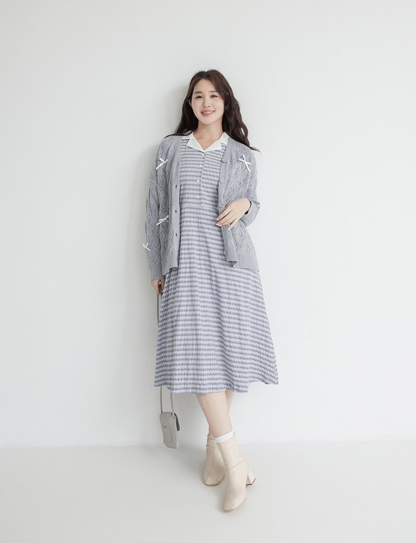 Contrast Cuban Collar Vintage Plaid Plus Size Maxi Dress