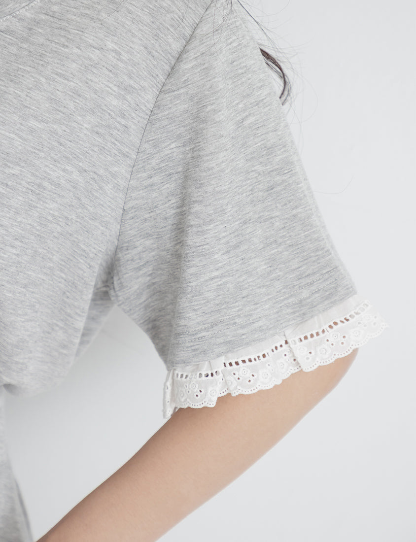 Lace Trim Floral Cloud Cotton Plus Size Tee