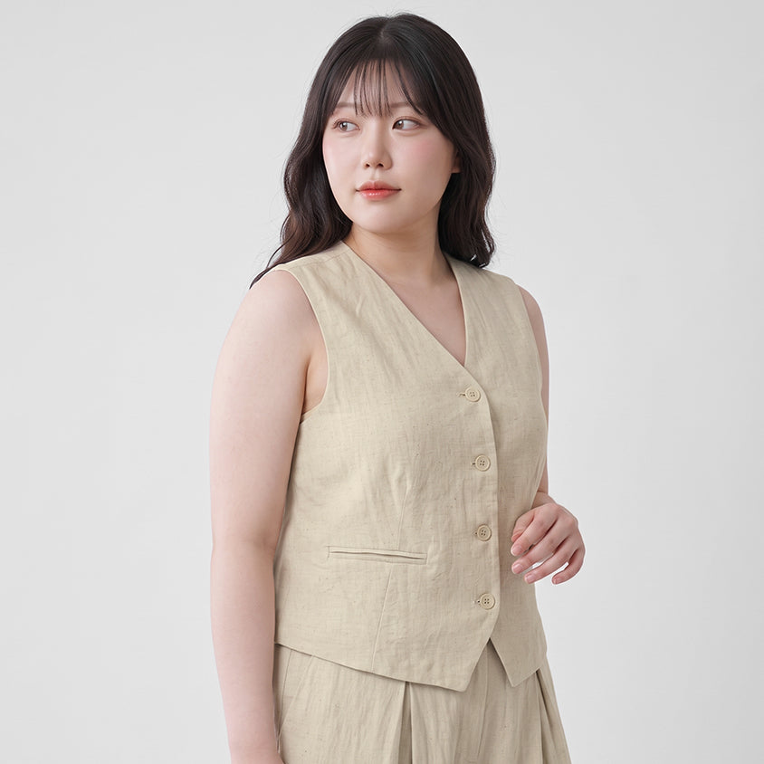 MISS. Tencel Linen Tailored Plus Size Vest
