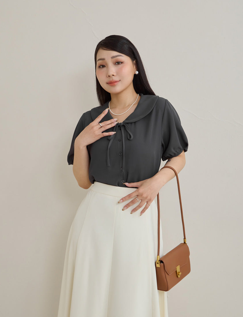 MISS. Silky Cool Wrinkle-Resistant Tie-Front Plus Size Collar Shirt