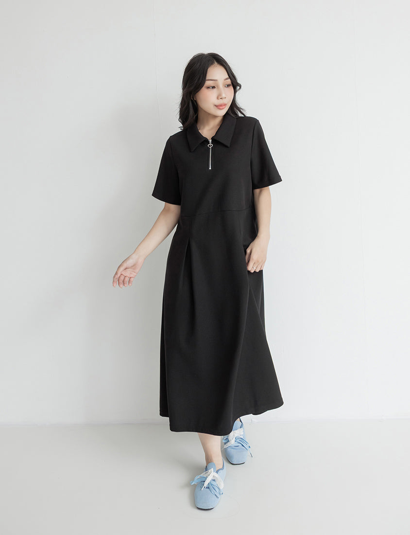 Collared Waffle-Knit Cinched Waist Plus Size Maxi Dress