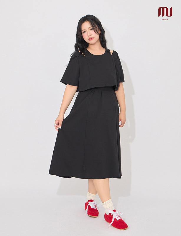 MORE U Wrinkle-Resistant Faux Two-Piece Eyelet Plus Size Dress (with Waist-Tie)