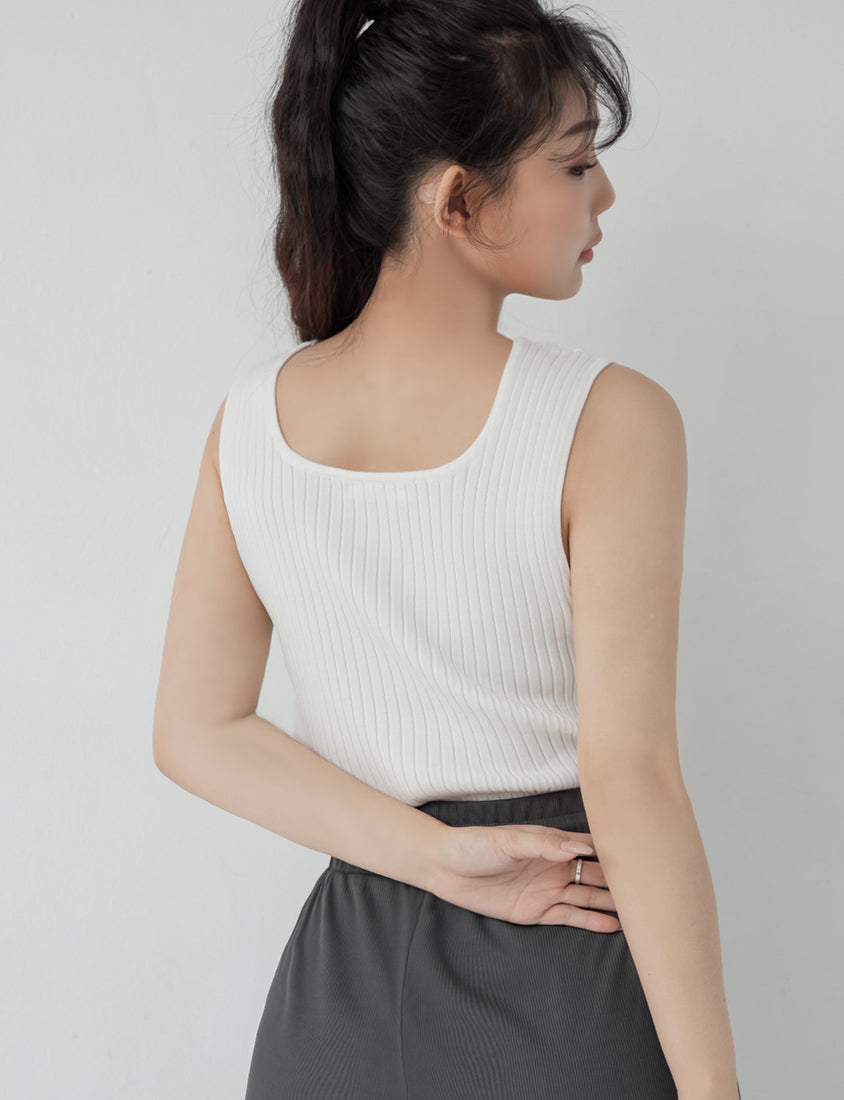 Korean Style Ice Silk Ribbed U-Neck Plus Size Tank Top