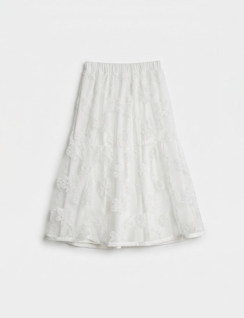 3D Floral Tiered Mesh Plus Size Maxi Skirt