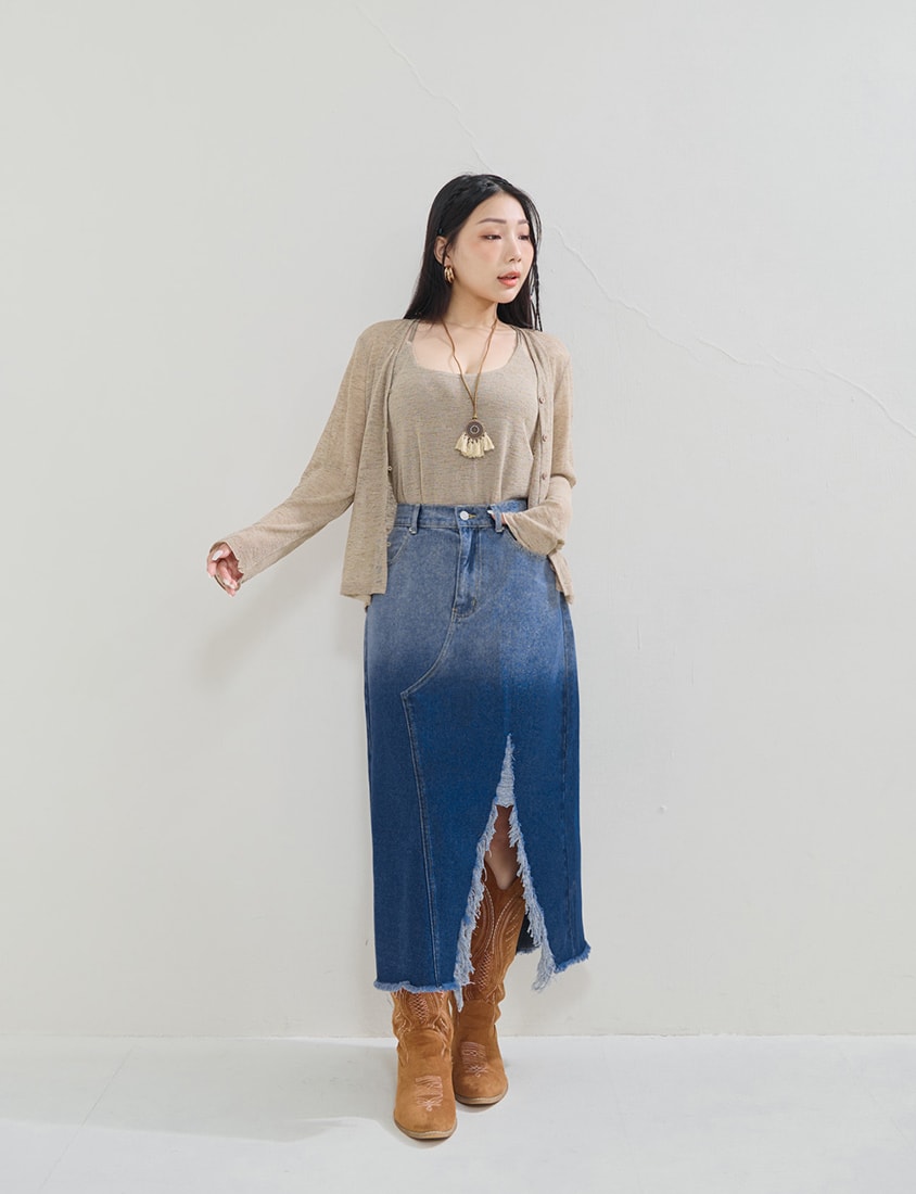 MUA! Gradient Distressed Denim Plus Size Maxi Skirt
