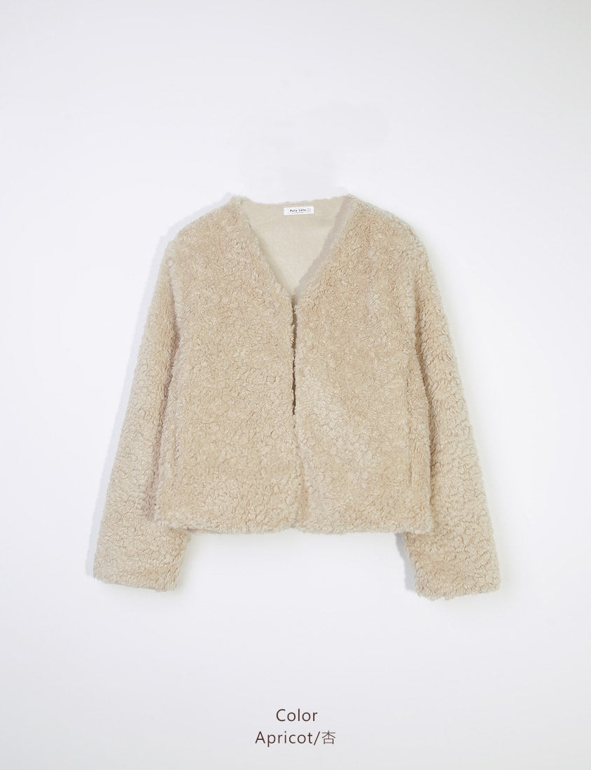 MISS. Japanese Style V-Neck Curly Knit Plus Size Cropped Jacket