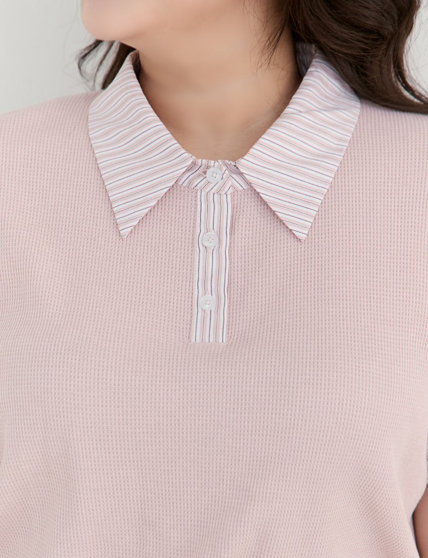 Waffle Knit Contrast Stripe Plus Size Top