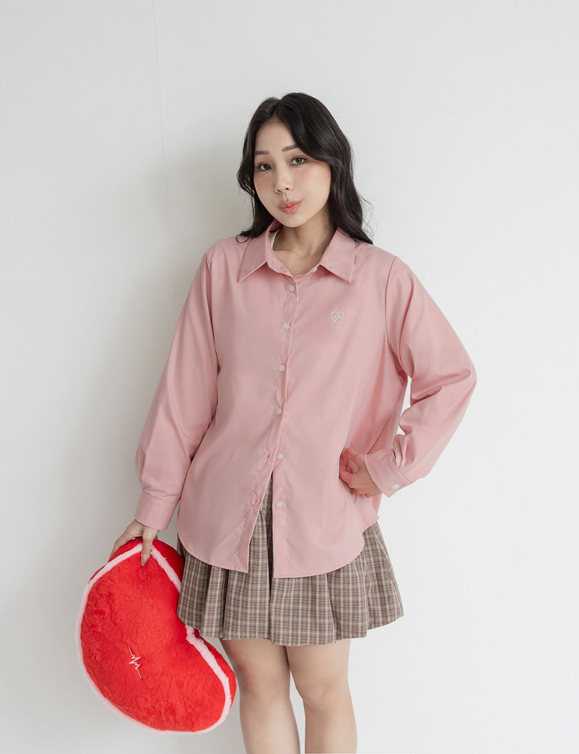 Heart Logo Embroidered Oversized Boyfriend Plus Size Shirt