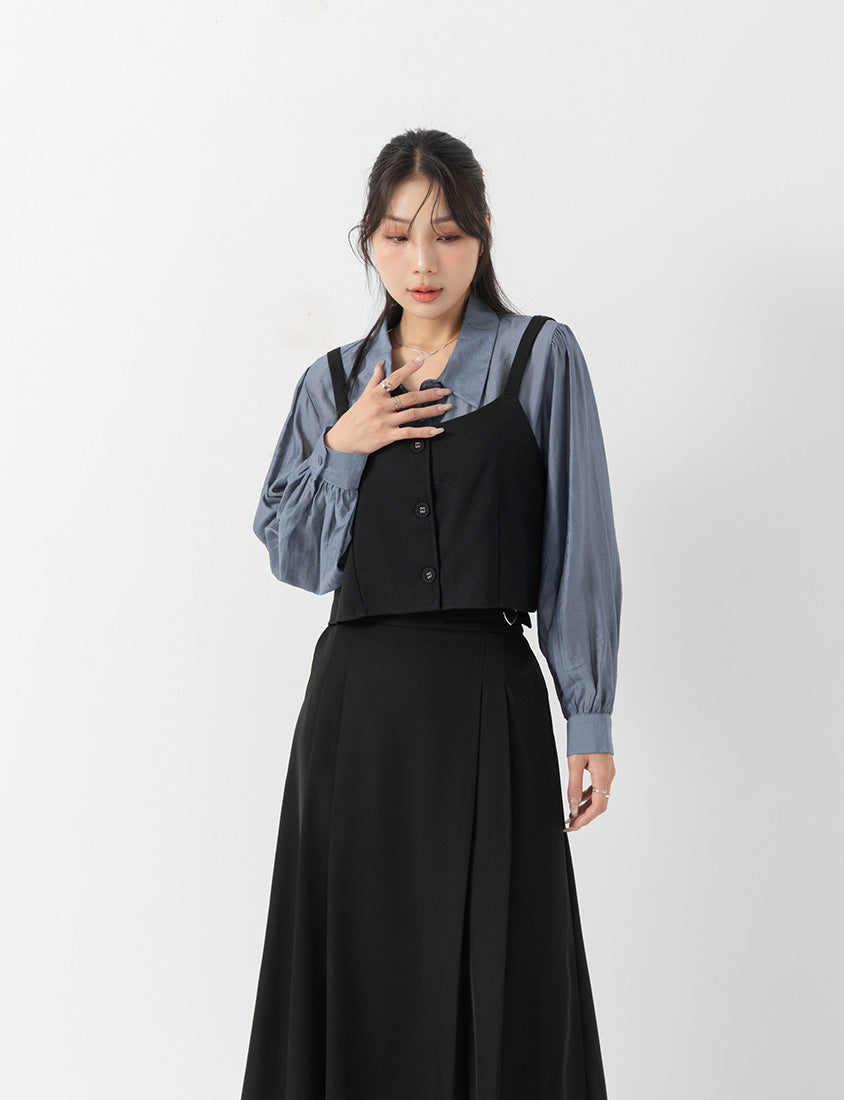 MISS. Elegant Heart Buckle Belt Pleated Plus Size Maxi Skirt