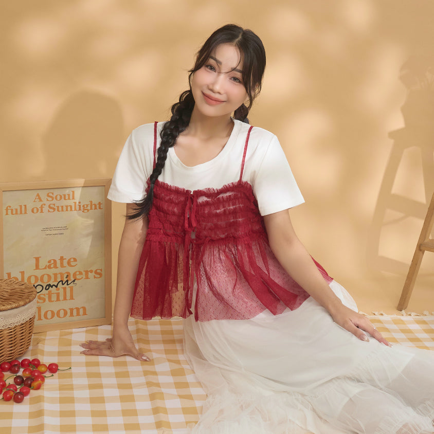 2-Way Japanese Polka Dot Mesh Plus Size Cami Top