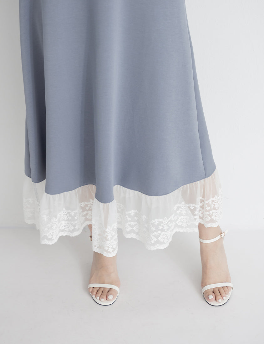 Creamy Cloud Cotton Lace Panel Plus Size Maxi Dress