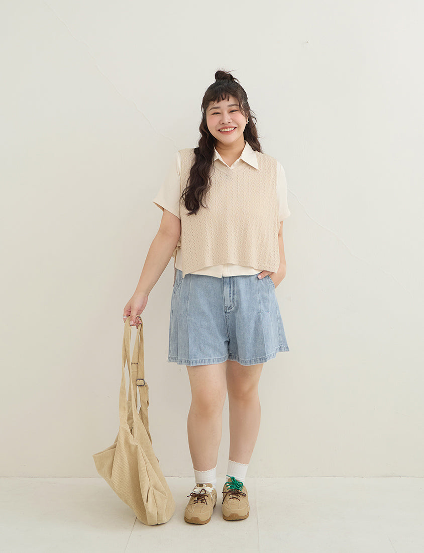 Versatile Openwork Knit Tie-Front Plus Size Tank Top