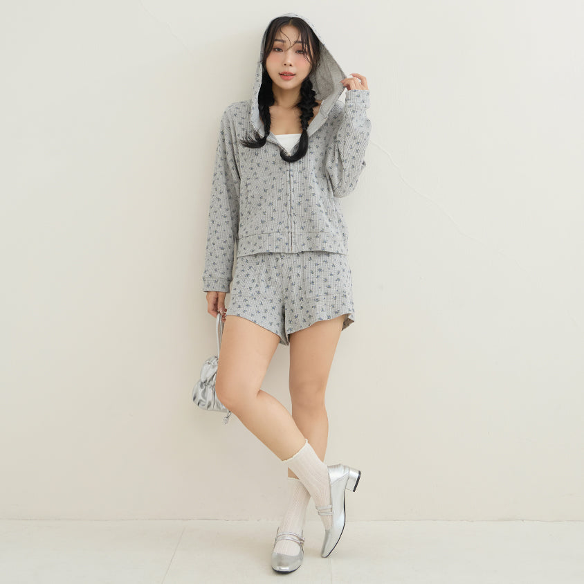 Sweet Floral Waffle Cropped Plus Size Hoodie