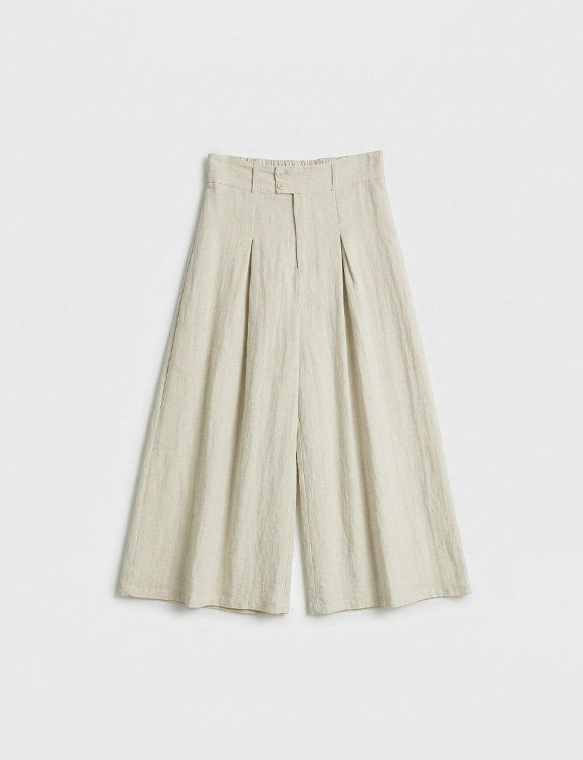 High Waist Slim Fit Lyocell Linen Cropped Plus Size Wide Leg Pants