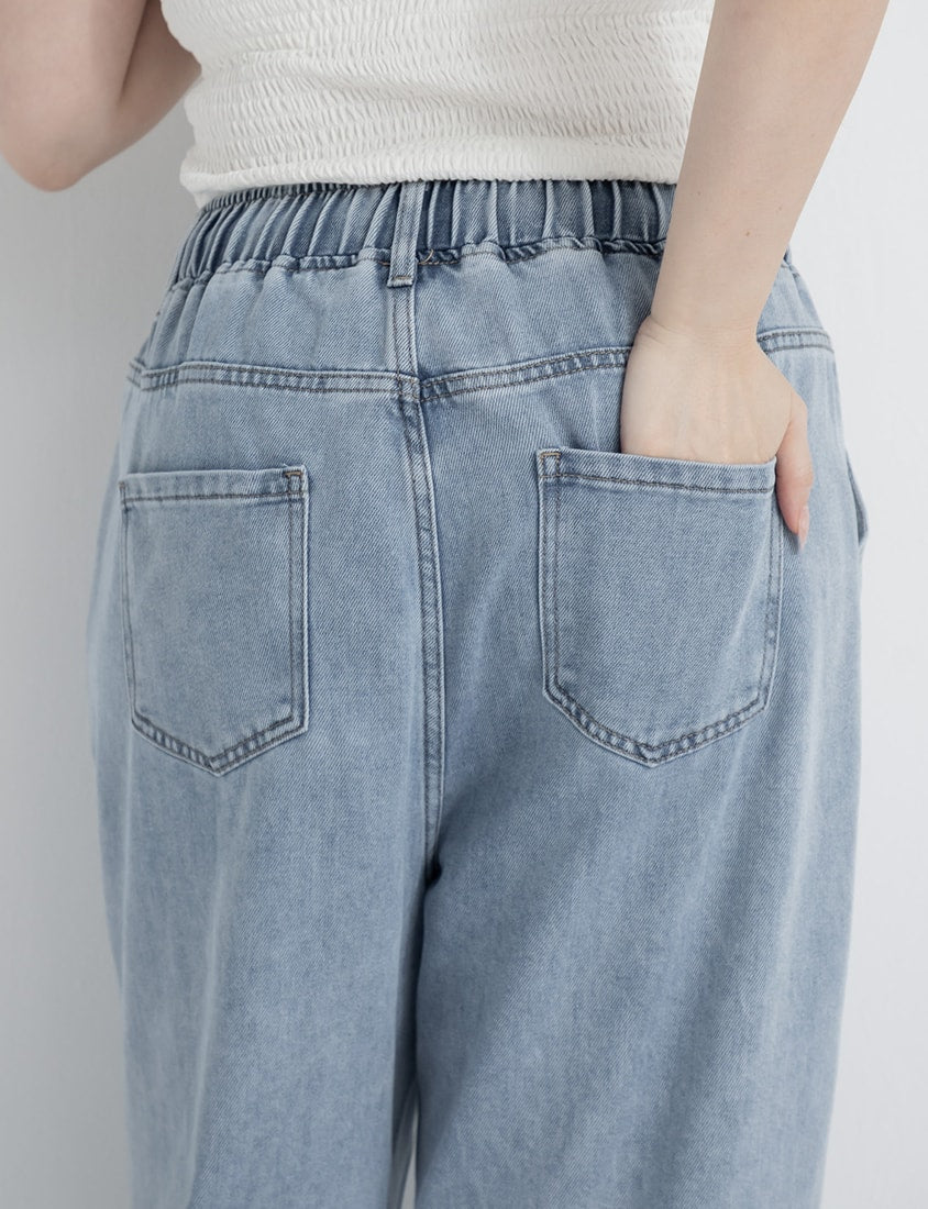 Cooling Tencel Silky Denim Drawstring Plus Size Boyfriend Jeans