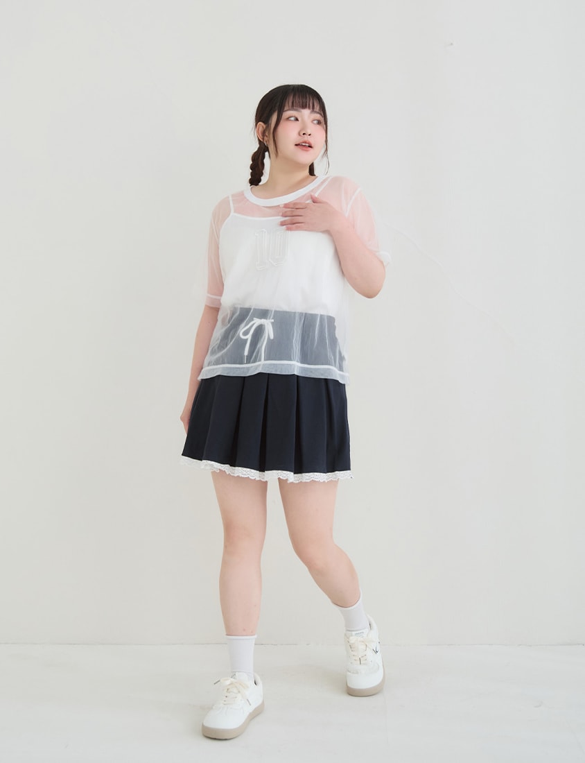 Sweet Lace Sporty Pleated Plus Size Mini Skirt