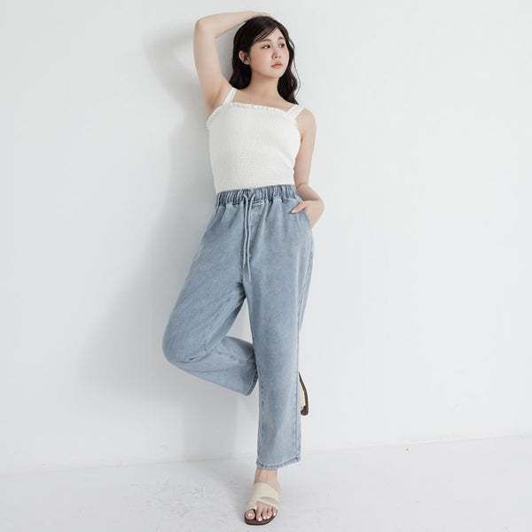 Cooling Tencel Silky Denim Drawstring Plus Size Boyfriend Jeans