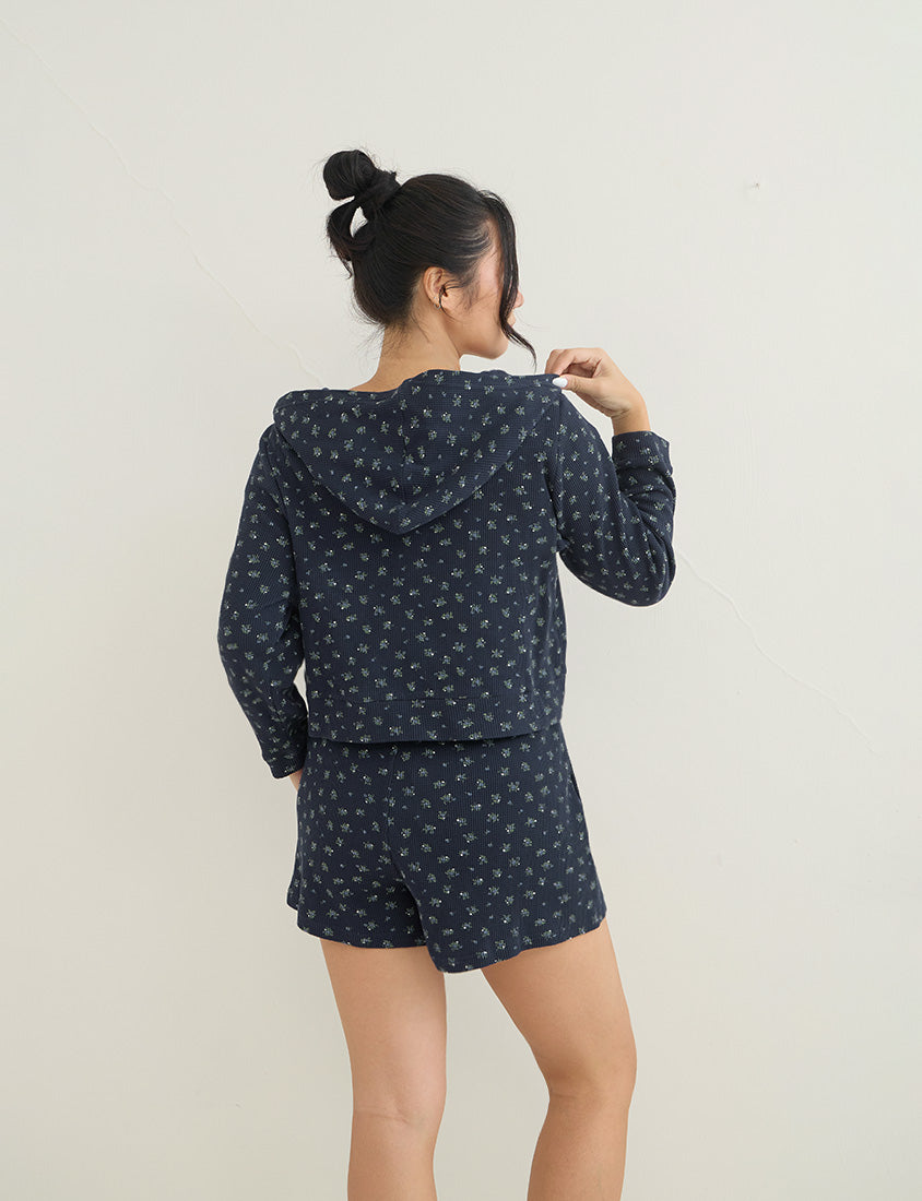 Sweet Floral Waffle Cropped Plus Size Hoodie