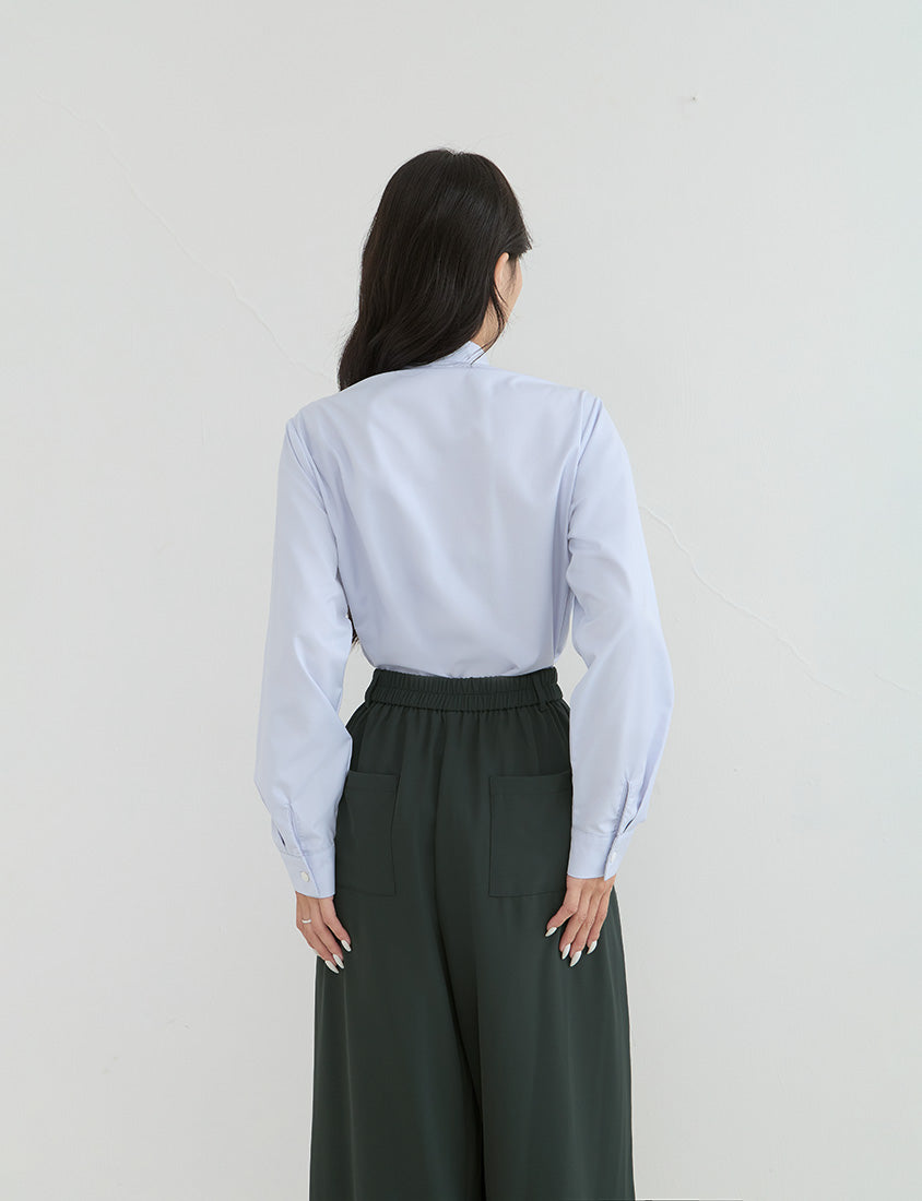 Korean Style Tie Neck Long Sleeve Plus Size Blouse