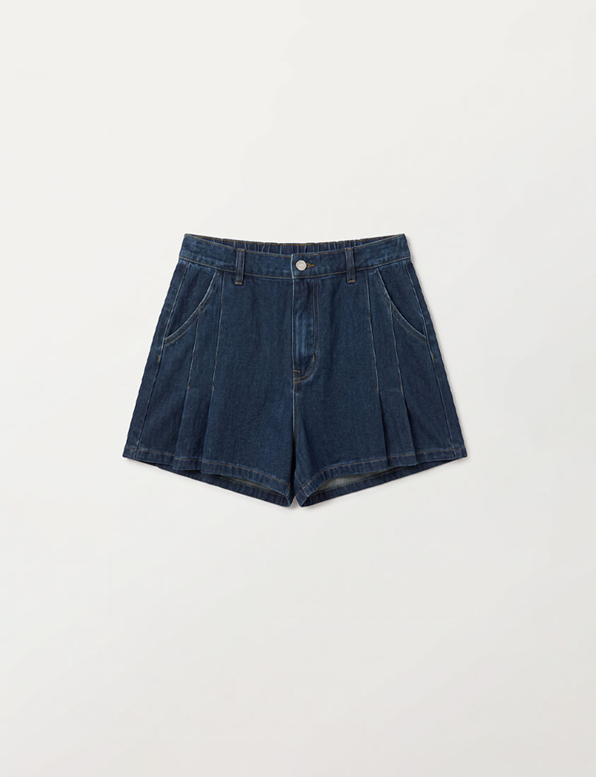 Pleated Slim-Fit A-Line Plus Size Denim Shorts