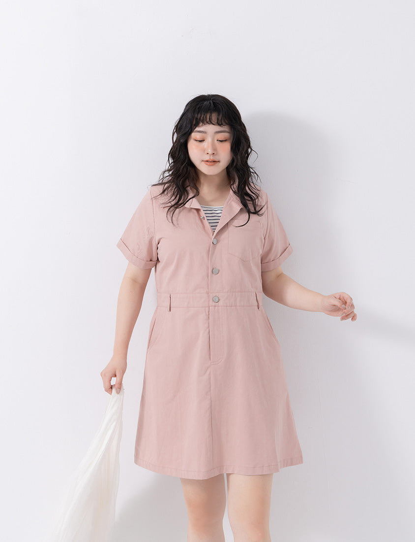 Faux Two Piece Lightweight Utility Twill Plus Size Dress