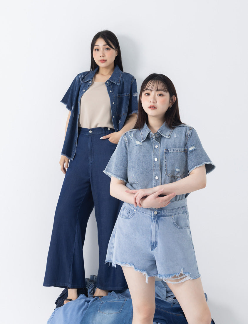 Lightweight Tencel Silky Denim Slit Plus Size Pants