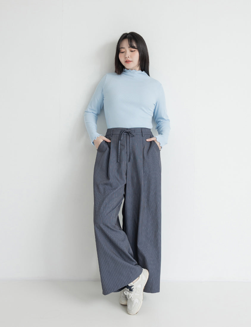 Ribbed Lettuce Trim Mock Neck Plus Size Top