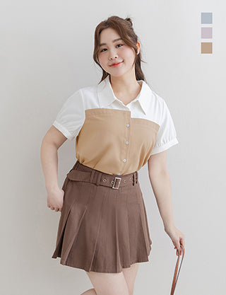 Faux Two-Piece Asymmetric Color-Block Plus Size Shirt