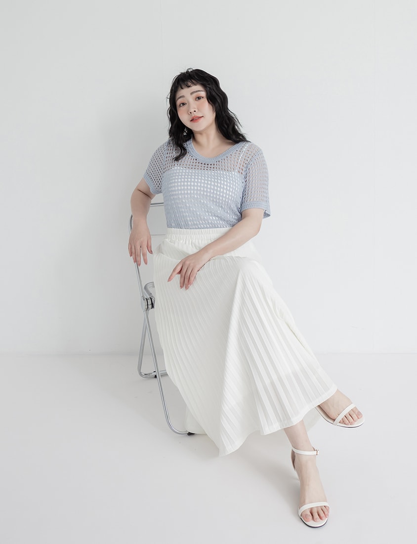 Elegant Flowy Elastic Waist Pleated Plus Size Maxi Skirt