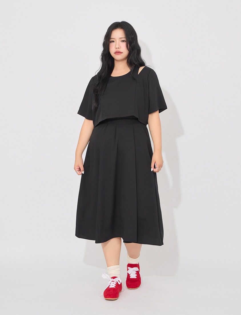 MORE U Wrinkle-Resistant Faux Two-Piece Eyelet Plus Size Dress (with Waist-Tie)