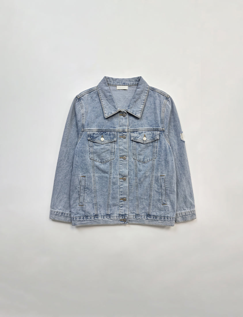 Heartbeat Applique Embroidered Oversized Denim Jacket (Unisex)