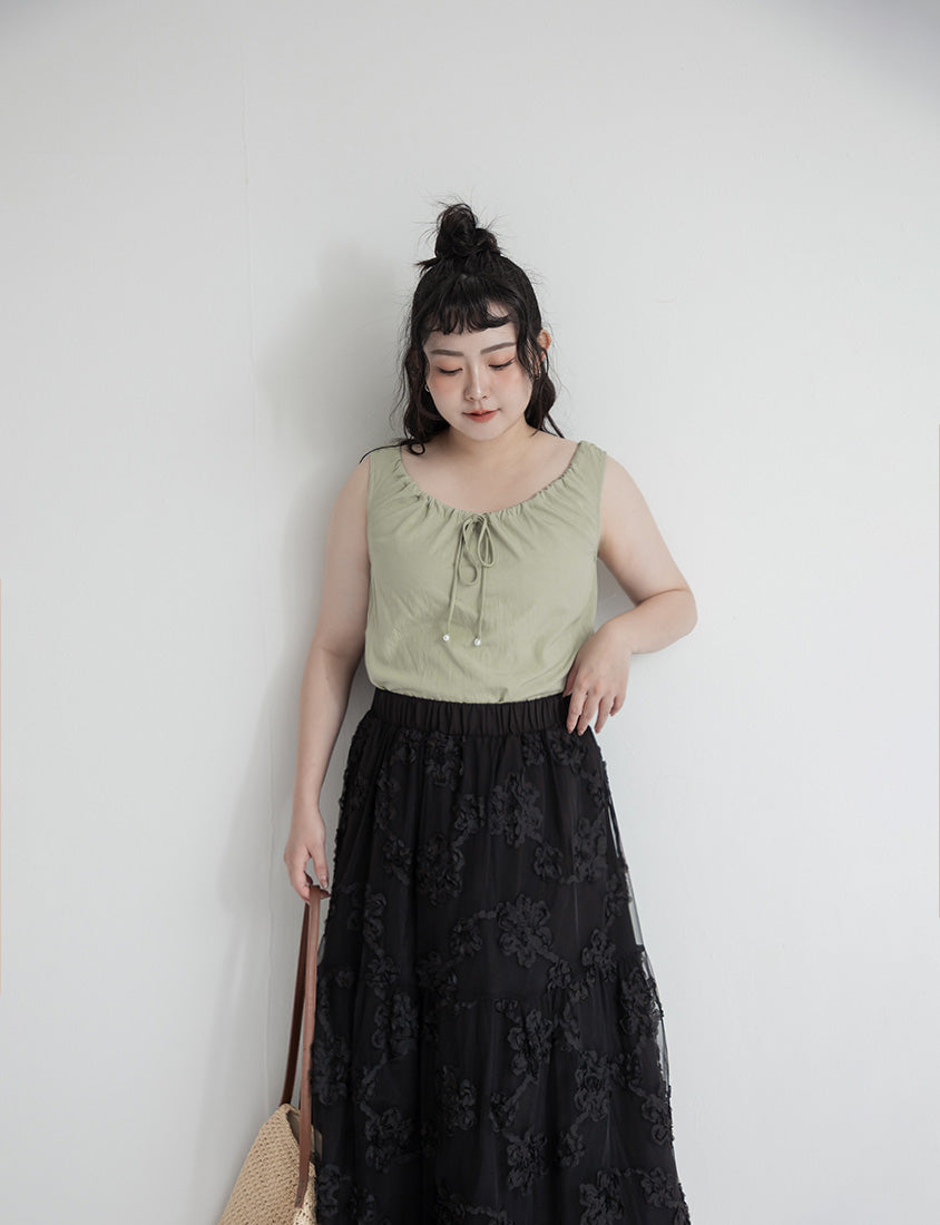 3D Floral Tiered Mesh Plus Size Maxi Skirt